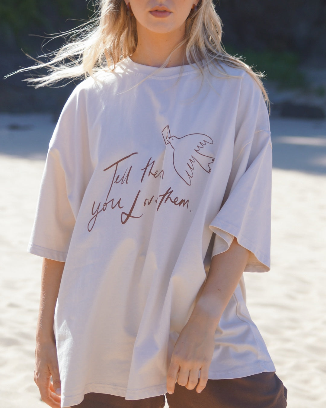 Women's Love Tee - Cream and Brown