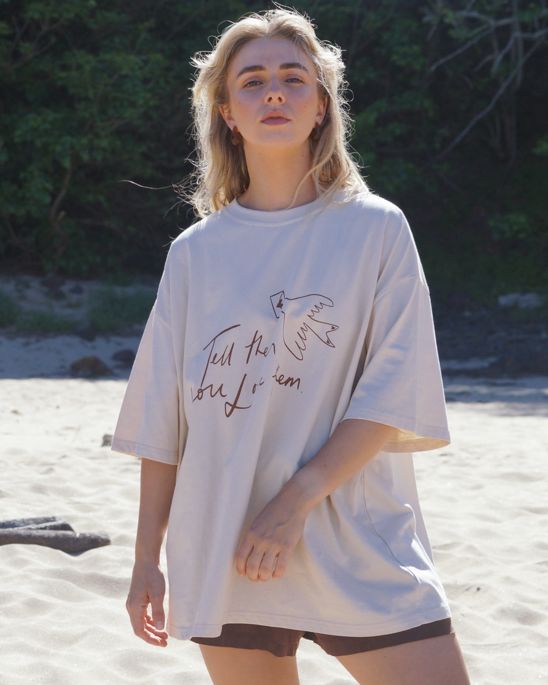 Women's Love Tee - Cream and Brown