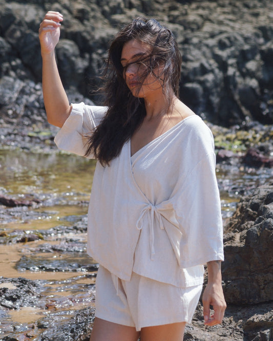 Holiday Wrap Top - Oatmeal | APRIL PRE ORDER